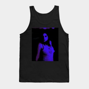 Portrait, digital collage, special processing. Disturbed woman, looking on us. Beautiful. Blue and violet. Tank Top